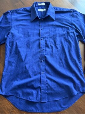 Balmain vintage Men's Deep Blue Long-Sleeve Button-Up Shirt - large